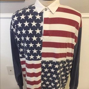 Vintage Structure Long Sleeve Patriotic Rugby Polo
